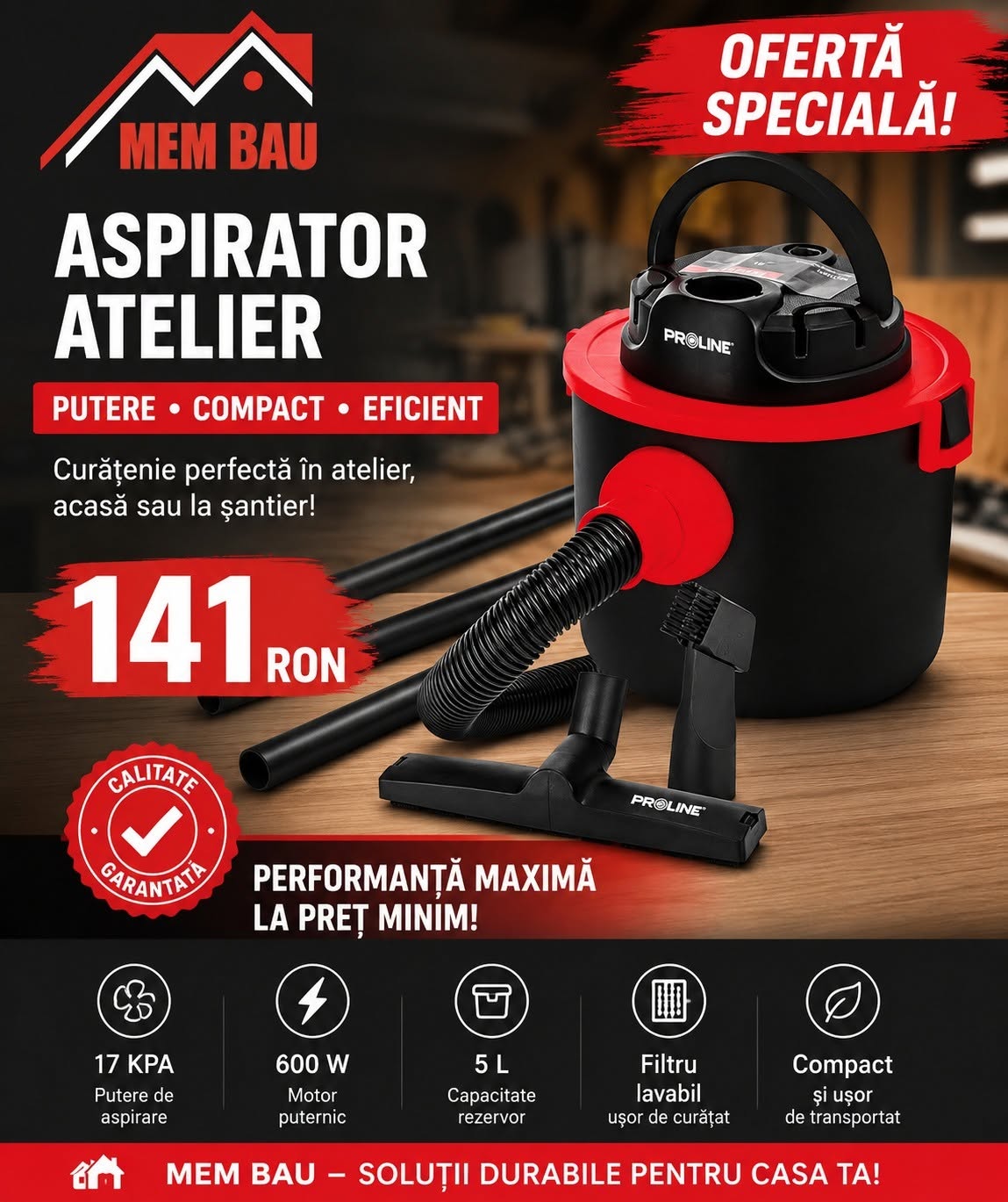 Aspirator de atelier Proline, 600 W